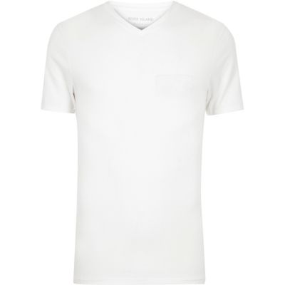 White V-neck muscle fit t-shirt